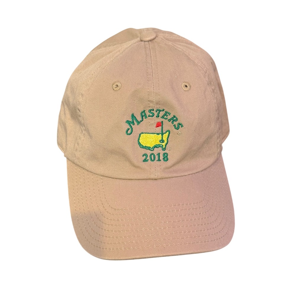 American Needle Masters 2018 Golf Tournament Hat Tan Khaki Cotton Adjustable Cap